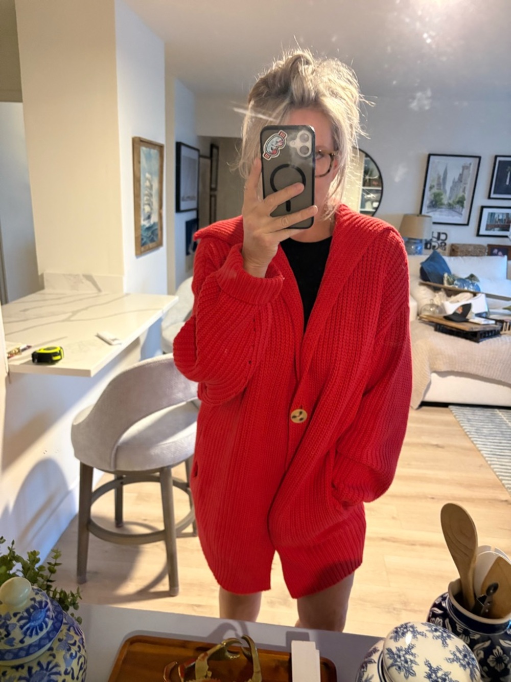 Free people, oversized, red cardigan, chunky knit XL - Picture 4 of 11